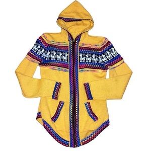 Vtg Y2K Handmade Sz Small Full Zip Hooded Mexican Poncho Boho Sweater Multicolor